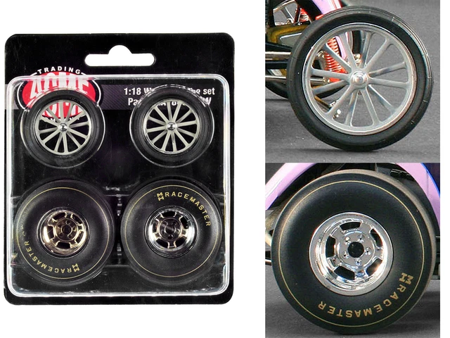 Altered Dragster Chrome Wheels and Tires Set of 4 Pcs for 1/18 Scale Models