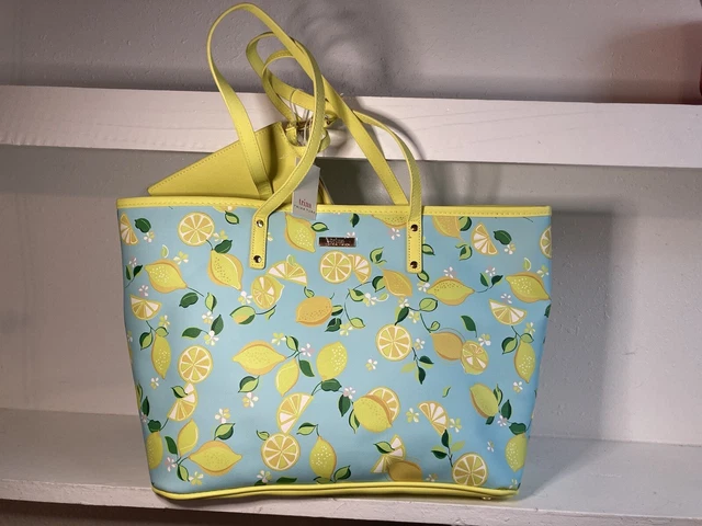 TRINA TURK Purse Lemon Tote Bag and Pouch - Blue Yellow Floral