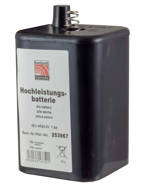 Blockbatterie 6 Volt - Trockenbatterie mit 7 Ah - frei von Kadmium, Quecksilber