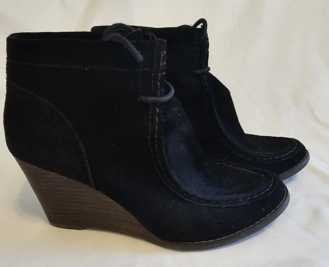 Lucky Brand Womens 9M Ysabel Wedge Ankle Bootie Black Suede-Fits Size 8.5M