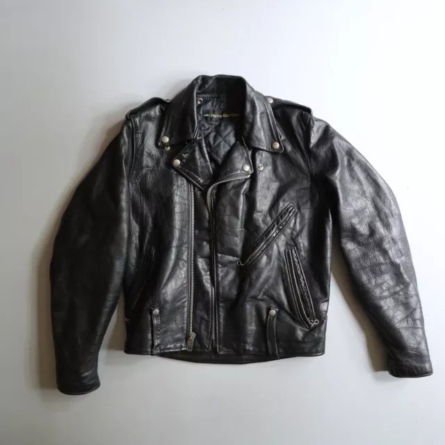 VINTAGE HARLEY DAVIDSON AMF Black Leather Motorcycle Jacket Size Mens ...