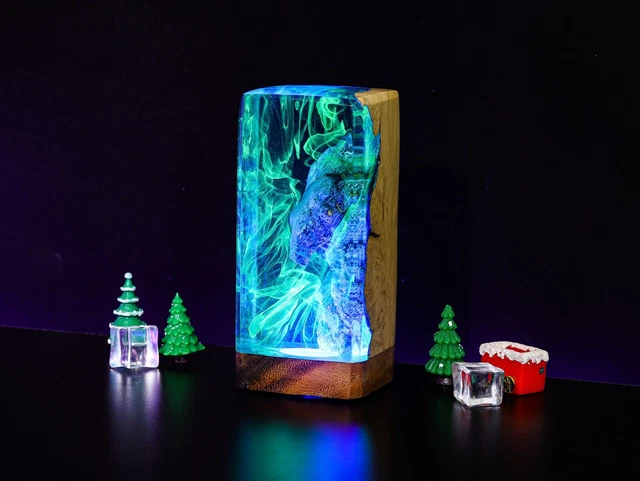Epoxy Resin Night Light, Unique color changing resin wood lamp, Wooden Night Lig