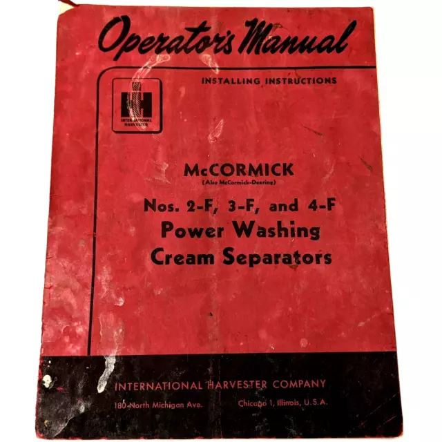 McCormick Cream Separator 2-F 3-F 4-F Operator Manual International Harvester 2C