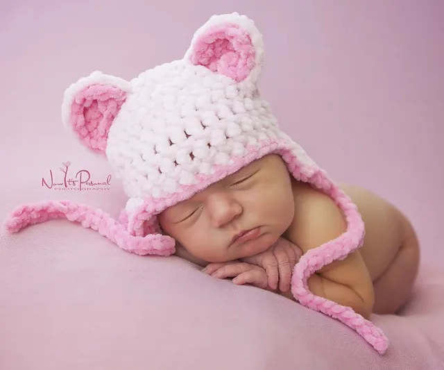 Cappello bambino all'uncinetto lavorato a mano orsacchiotto grosso materiale di scena fotografico bambina neonata-12M
