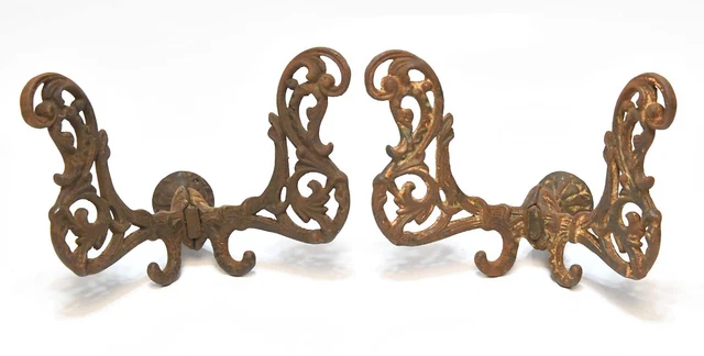 2 Large Matching Victorian Style  Cast Iron Wall Mount Hat / Coat Hook 4 Prong