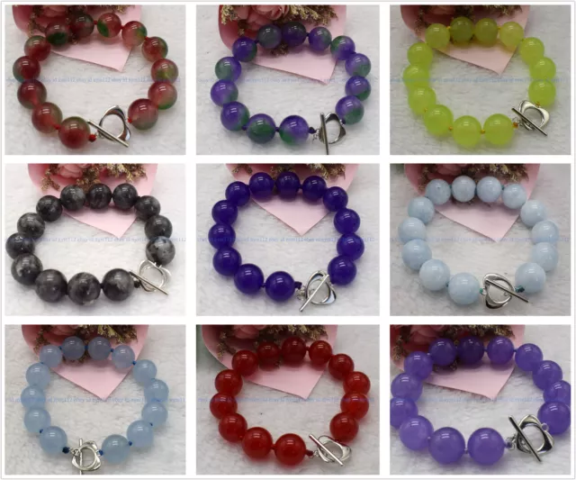 Huge 14mm Natural Multicolor Round Gemstone Beads Bracelet 7.5" AAA+