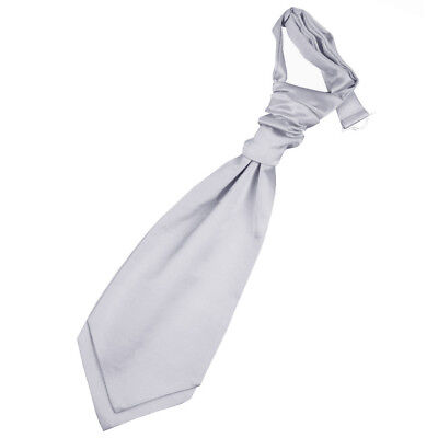 Silver Boys Satin Plain Solid Pre-Tied Ruche Wedding Cravat by DQT