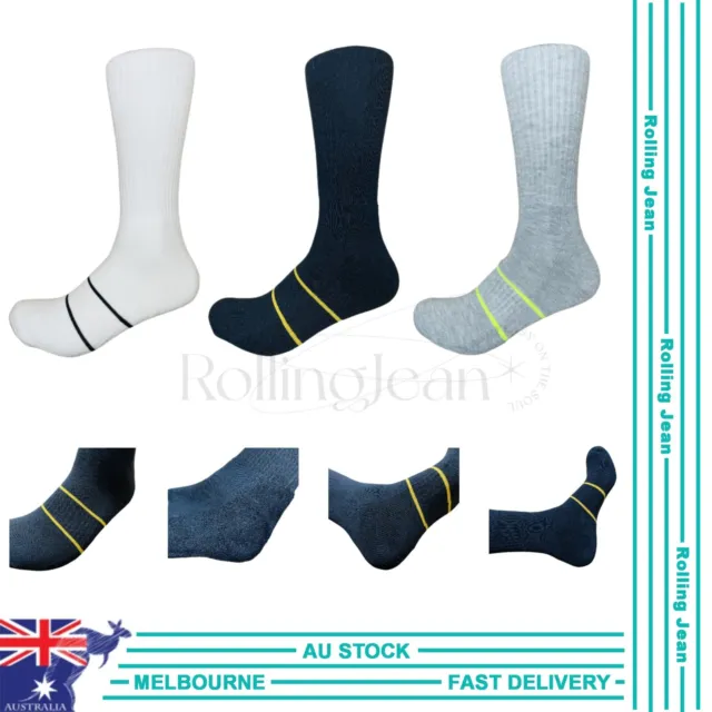 Mens Cotton Sports Breathable Tube Long High Socks Casual Work Cushion Size 6-14