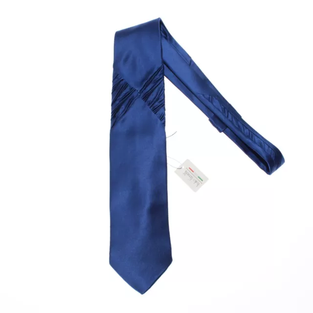 Italo Ferretti NWT Pleated Insert Neck Tie w/ Swarovski Crystals 100% Silk Blue