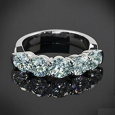 5 Stone 2.10 Ct Vvs1 /-White Ice Blue Moissanite Diamond Wedding 925 Silver Ring