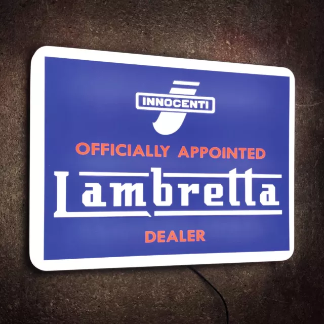 Lambretta Dealer Illuminated Led Light Up Box Wall Garage Sign Scooter Mod