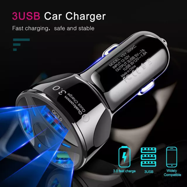 Adaptateur De Chargeur De Voiture Rapide À 3 Ports Usb Pour Iphone Samsung R