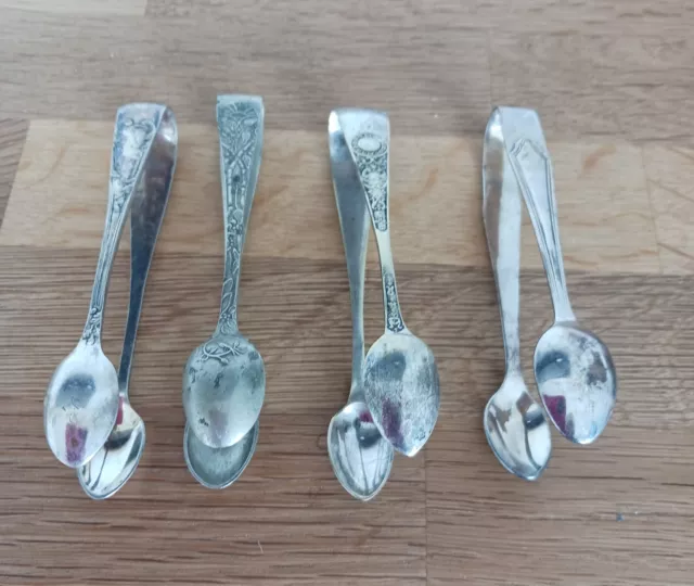 Four Sets of Vintage Decorative Silver Plate Sugar Tongues