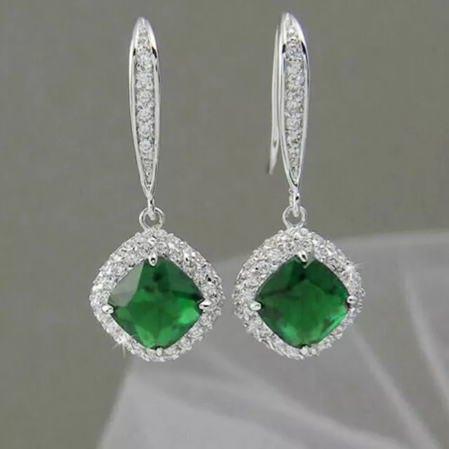 Fashion Silver Plated Drop Earrings 6 Colours Cubic Zircon Women Jewellery Gift