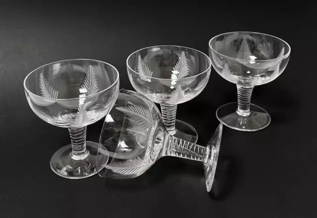 4x STUART ENGLISH CUT CRYSTAL WOODCHESTER FERN CHAMPAGNE COUPES GLASSES ART DECO