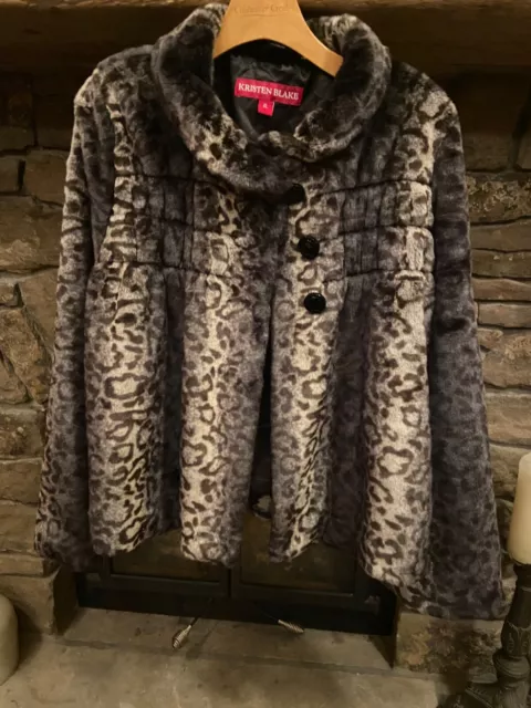 Kristen Blake Faux Leopard Fur Jacket Women's Size XL Soft