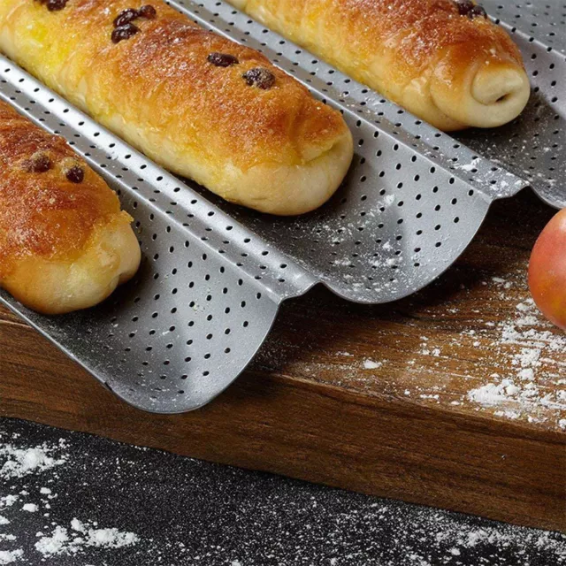 French Baguette Pan Non-Stick Bread Baking Loaf Mold Cooking Silver Steel Tray· 2