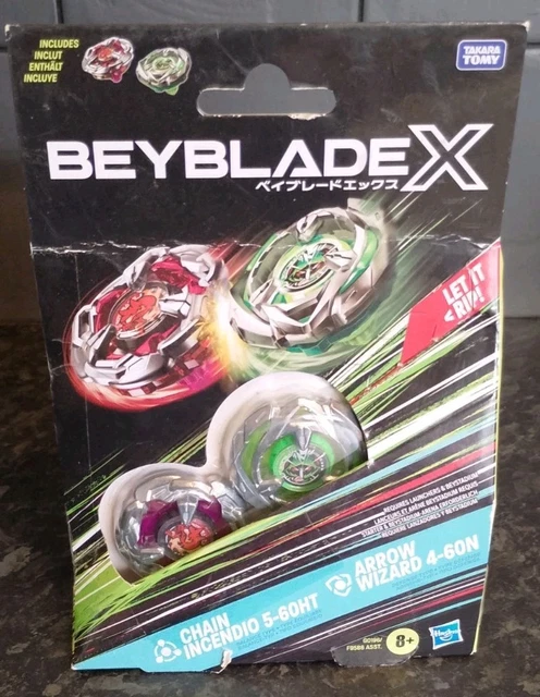BEYBLADE X CHAIN Incendio 5-60HT and Arrow Wizard 4-60N Top Dual Pack ...