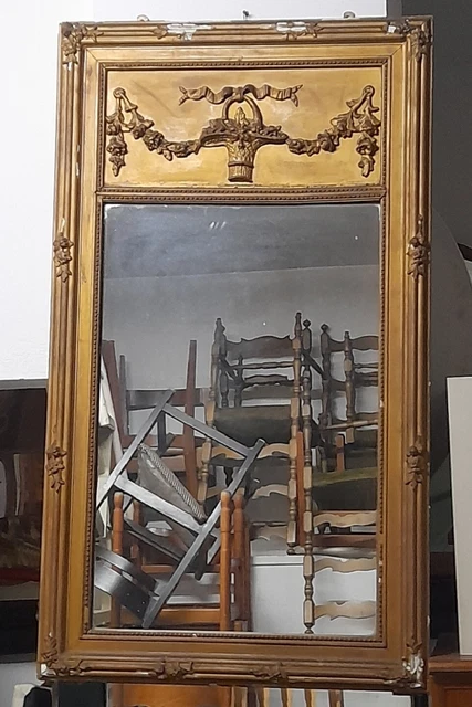 Specchiera Grande In Legno Dorato Stile Impero Lavorazione In Rilievo XIX Secolo