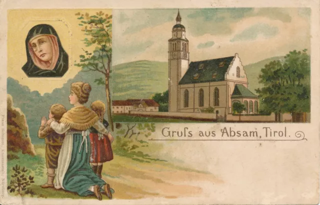 Nr.21427 Präge Trachten AK Litho Gruß aus Absam  gel 1914 Tirol