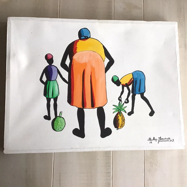 VINTAGE 80S HEADLEY Thompson Original Hand Painted Jamaica Folk Art 84