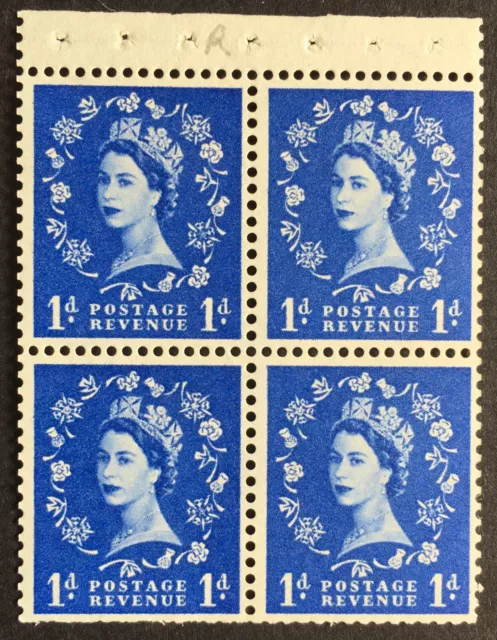 QEII 1962 1d Ultramarine Wilding Booklet Pane SB34a Perf AP Crown to Right MNH