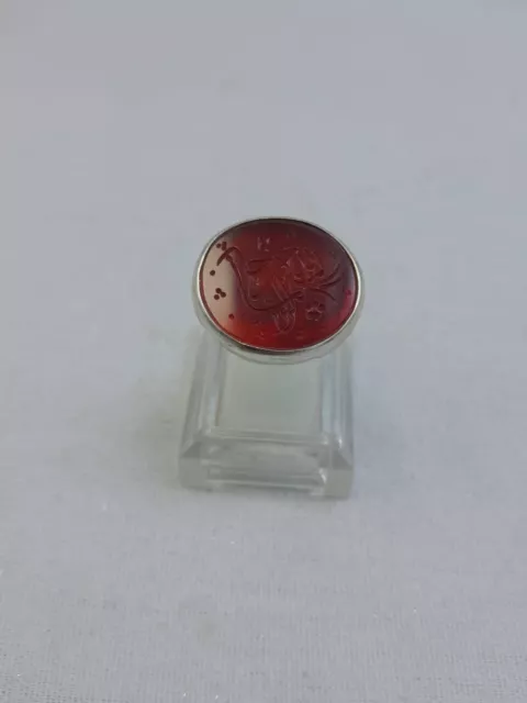 Antique Used Old Sterling Silver 925 Agate Ring Written Engraved Arab Handmade