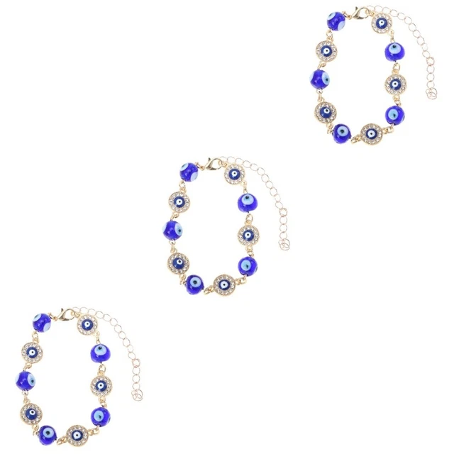3x Gemstone Bracelet Beaded Bangles Evil Eye Charms Turkish Bracelets