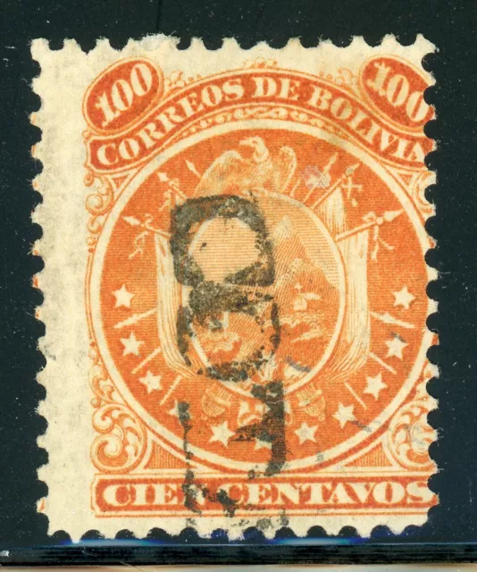 BOLIVIA Selecciones Usadas: Scott #18 100c Naranja 11 Estrellas BRAZOS 1868-1869 CV$50+
