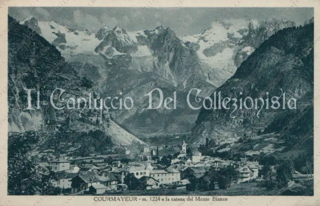 1932 COURMAYEUR Panorama con catena del Monte Bianco Aosta cartolina