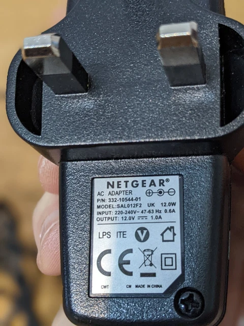Genuine NetGear AC Adapter 12v/1a with on/off switch - for hubs (SAL012F2)