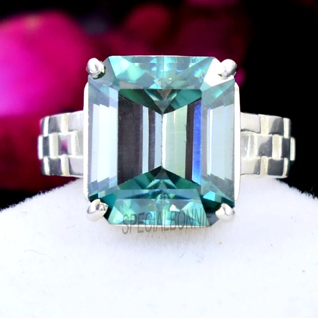 RARE 9.90 Ct Emerald Cut Blue Diamond Ring-925 Silver-Great Luster. Watch Video RARE 9.90 Ct Emerald Cut Blue Diamond Ring-925 Silver-Great Luster. Watch Video