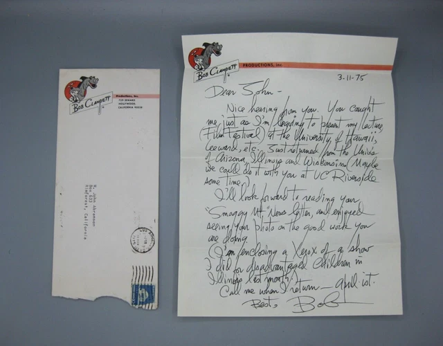 Vtg BOB CLAMPETT HAND WRITTEN LETTER SIGNED AUTOGRAPH LOONEY TUNES CARTOONIST