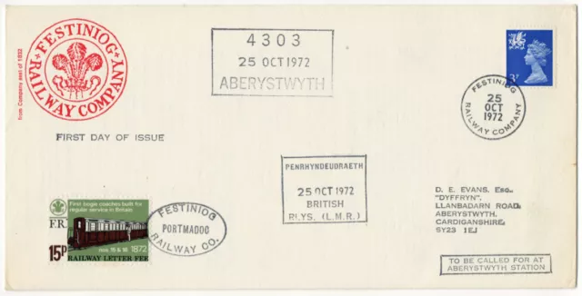 (I.B) Festiniog Railway : Railway Letter Cover 15p (Aberystwyth Station)