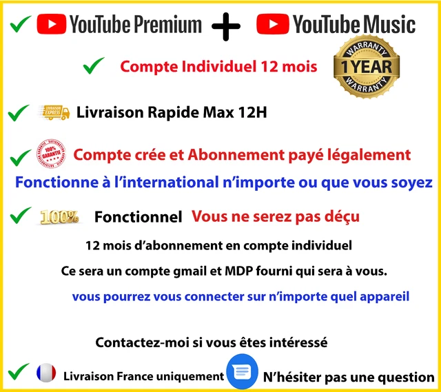 Youtube Premium Individuel 12 mois