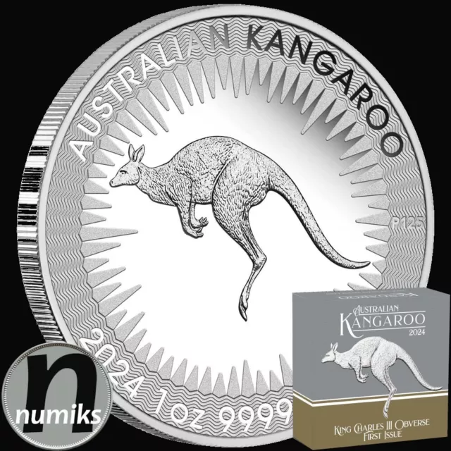 KÄNGURU 2024 - Australien - 1 Oz Silber PP / Proof - 1. mit Charles III - BOX