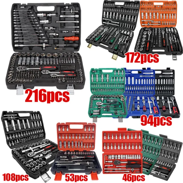 Socket Set 1/2" 1/4" 3/8" Ratchet Screwdriver Bits Tool Kit Spanner Repair Tools