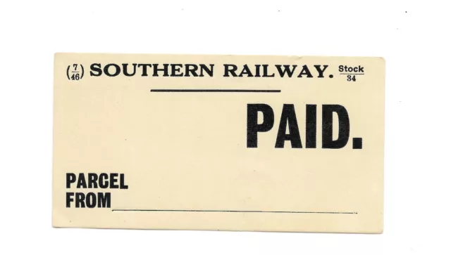 Southern Railway SR Label "Parcel From ..... PAID" 7/46 Stock 34 Whitish Paper