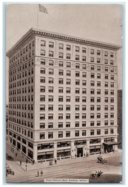 Denver Colorado CO Postcard First National Bank Building Exterior c1920's Cars