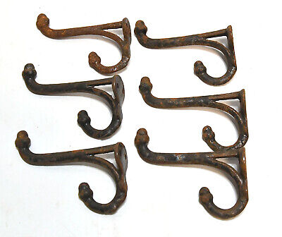 6 Vintage Matching Metal Acorn Tip Wall Coat Or Hat Double Prong Hooks 2