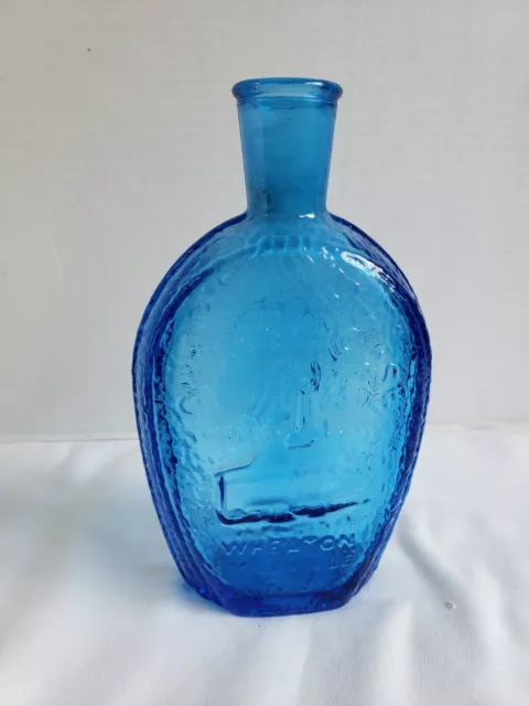 Benjamin Franklin Glass House Blue Bottle Decanter Wheaton Millville, NJ Vtg. #B