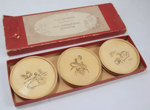 Boxed Set of 6 Dansk Turistvare Hans Christian Andersen Inspired Wooden Coasters