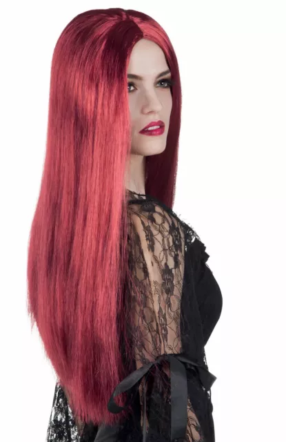 Ladies Long Burgundy Straight Red Glamour Wig Hippie Cosplay Fancy Dress New