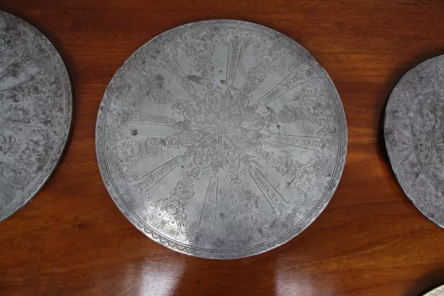 Rare set over sized antique silvered placemats Georgian plate coasters engraved