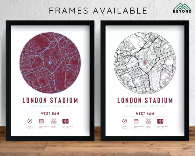 WEST HAM UNITED London Stadium Map Prints & Frames | Print Picture Gift Decor