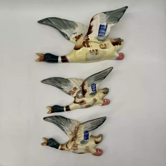 Vintage 3 Flying Duck Wall Pockets Large medium, and Small Ceramic Japan