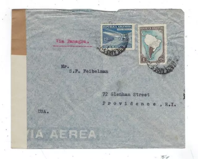 X- 1940s Buenos Aires Argentina to Providence RI, WWII Censor Tape