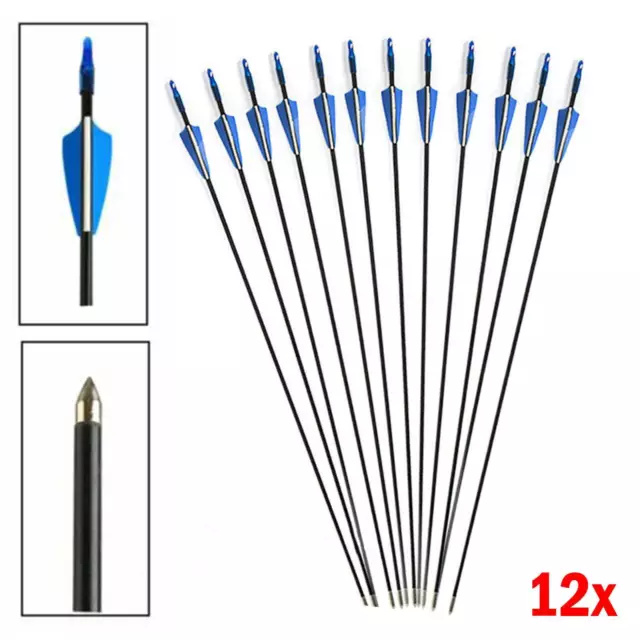 12 X 30" Fibreglass Field Point Archery Arrows Compound Or Recurve Black & Blue