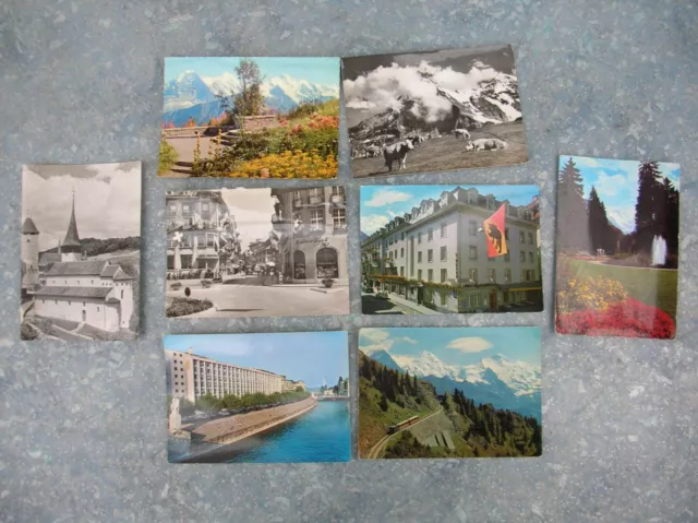 8 old Swiss - Switzerland Postcards – Eiger, Interlaken, Spiez, Geneva etc.