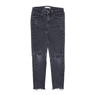 Zara Nero Denim Slim Jeans Attillati Effetto Invecchiato Ragazze W24 L23